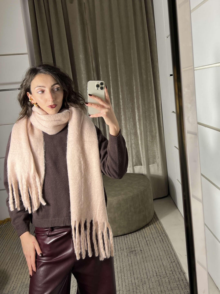 sciarpa con frange rosa in misto lana S21357ROSE FEMME CAFE SELECTION