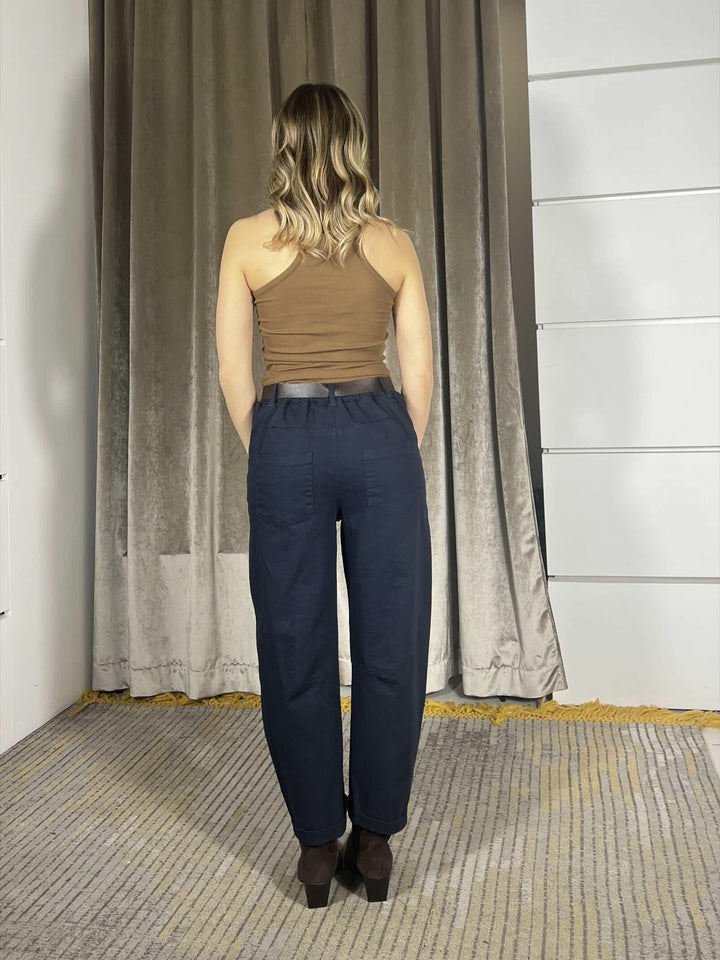 pantalone blu effetto baggy con cintura PFW-Q150BLU HAVE ONE