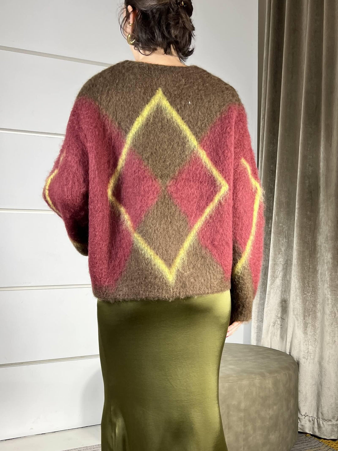 MAGLIONE CON ROMBI IN MOHAIR MORO E BORDEAUX 55042FMORO/BORDEAUX VICOLO
