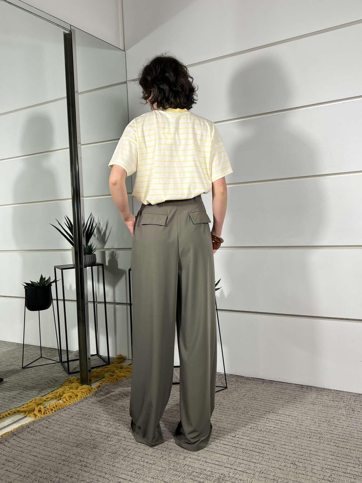 pantalone con pince palazzo in viscosa  salvia 26P4364SALVIA TENSIONE IN