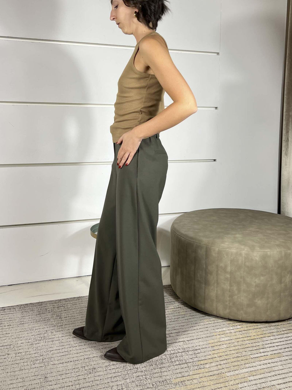 pantalone a palazzo con elastico nel retro militare 26P1046MILITARE TENSIONE IN