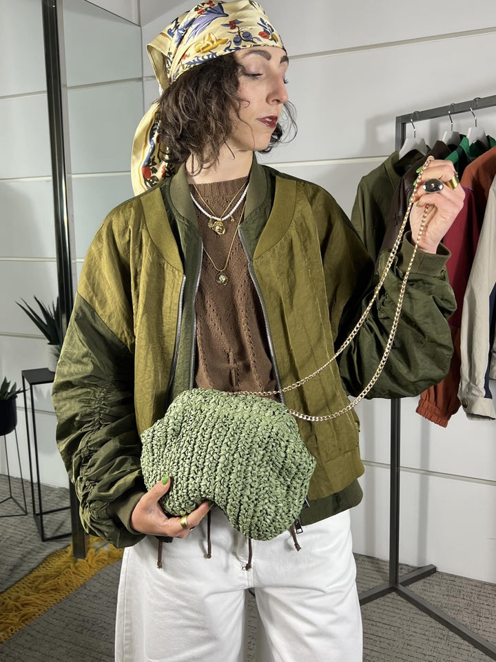 borsa clutch a intreccio in rafia verde FB43002VERDE FEMME CAFE SELECTION