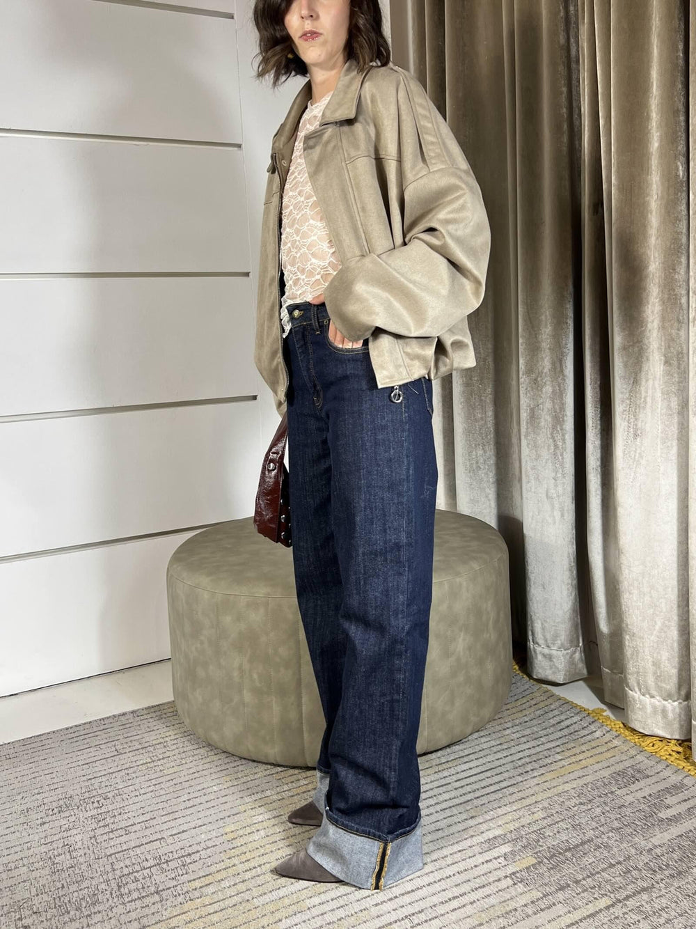 JEANS DENIM SCURO CON IMPUNTURE A CONTRASTO CON RIVOLTO NEL FONDO G01V0007DENIM PHILIA LOFT