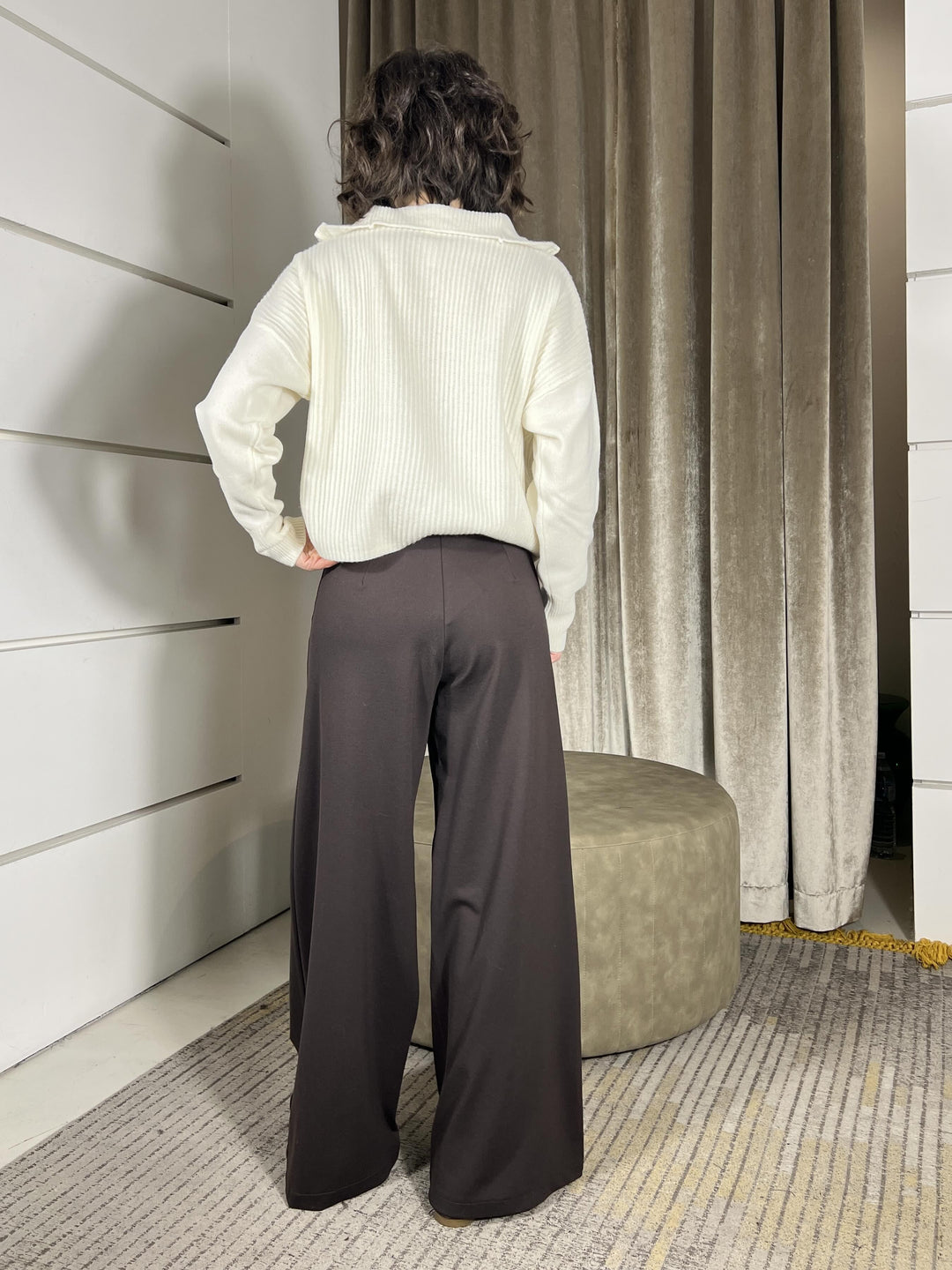 pantalone punto milano palazzo con elastico in vita PJK-P351MORO HAVE ONE