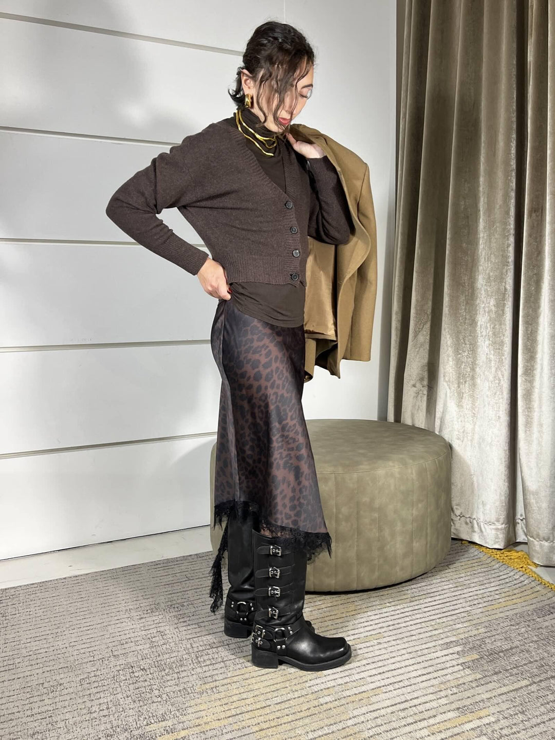 GONNA SATIN MACULATA CON PIZZO G67151MORO SUSY MIX