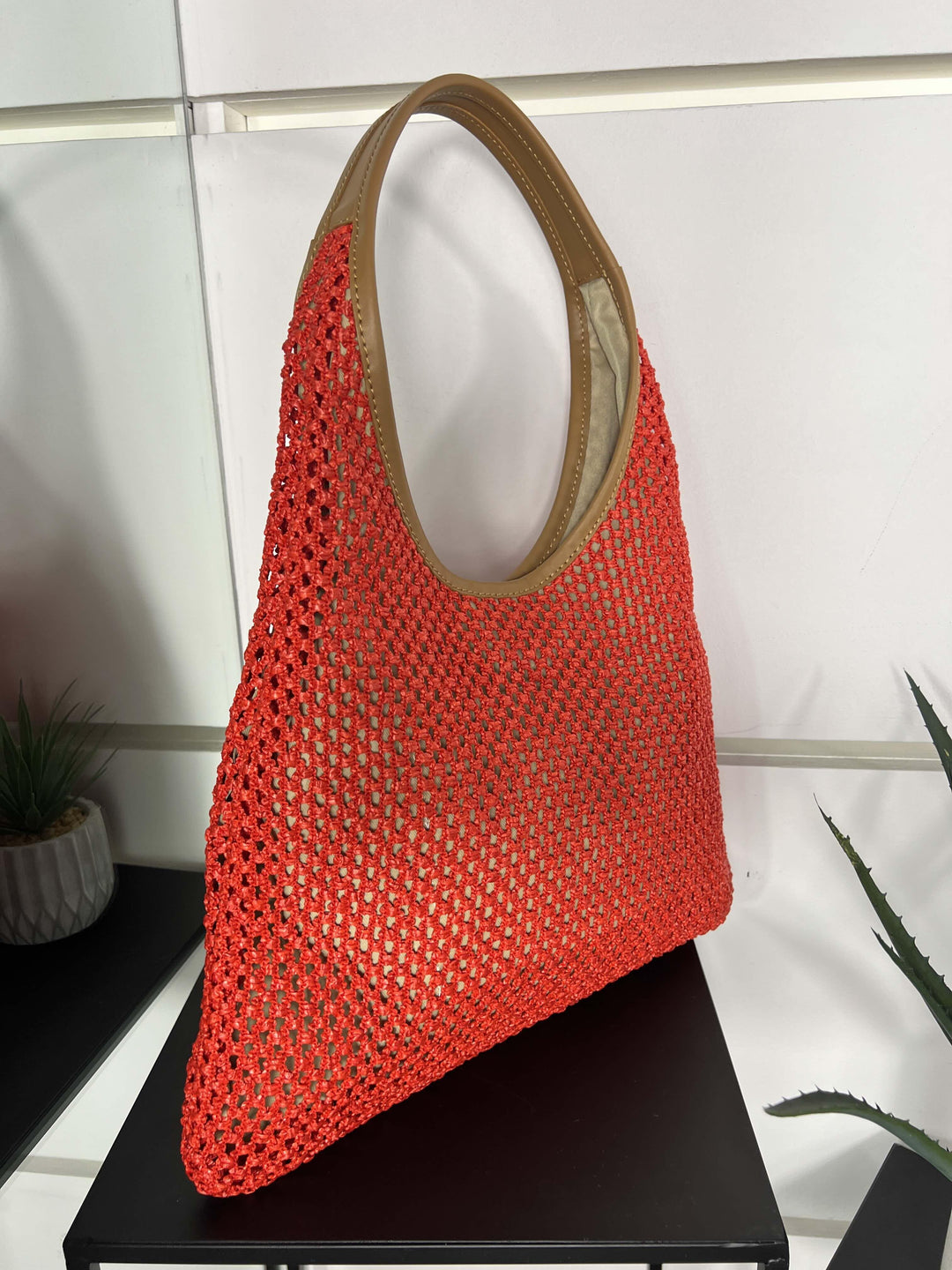 borsa a spalla in rafia rossa con inserti in pelle RF-B0182ROSSO FEMME CAFE SELECTION