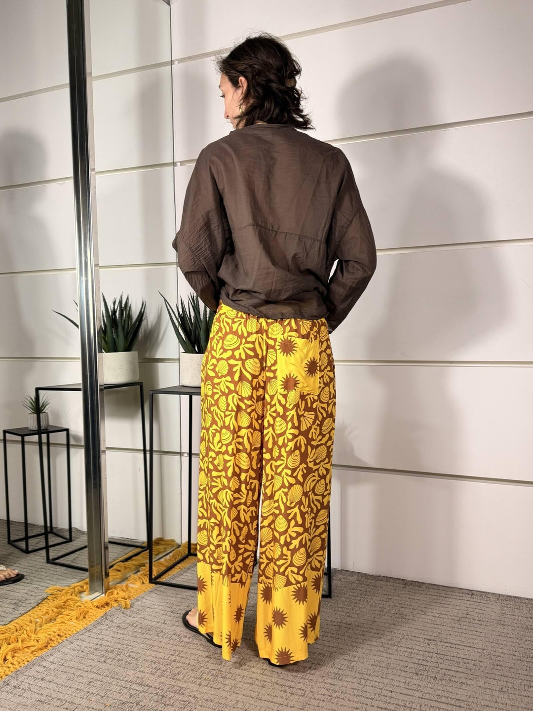 pantalone giallo a fantasia moro a palazzo 26P11990GIALLO SPICY CAFE