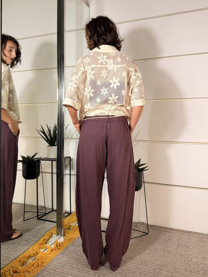 pantalone a ovetto in lino e viscosa fico 60354PFICO SUSY MIX