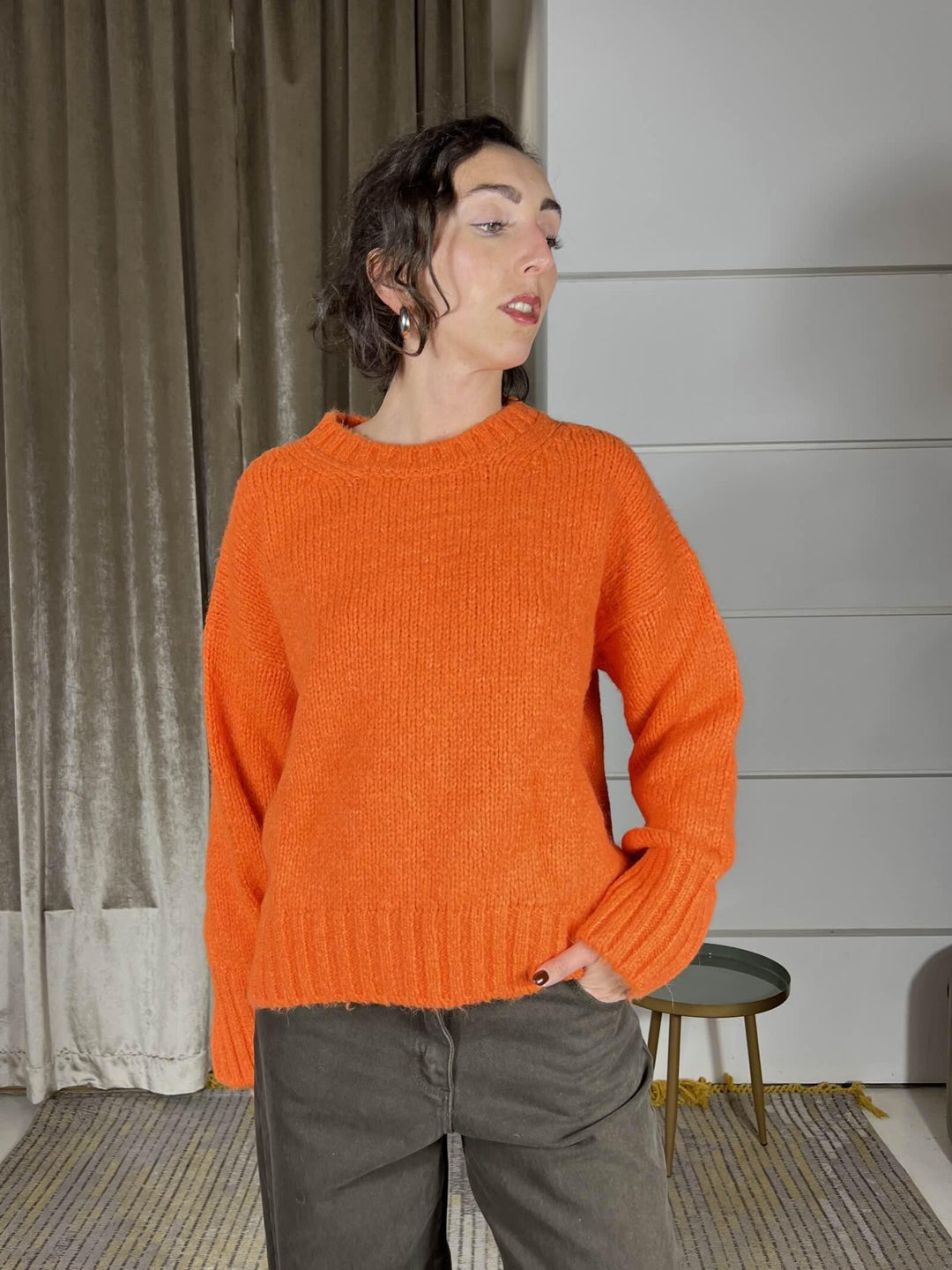 maglione girocollo in misto lana e alpaca arancio 33057FARANCIO VICOLO