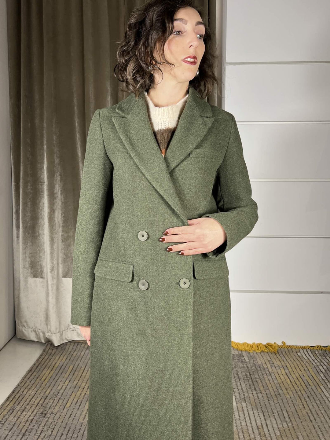 cappotto lungo doppiopetto regolare verde TF1796VERDE VICOLO