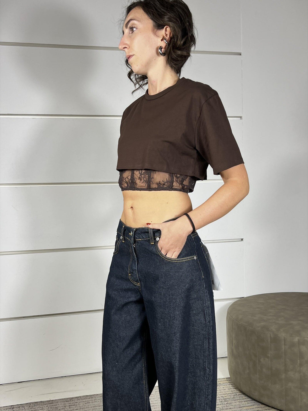 T-SHIRT MORO CON TOP IN PIZZO RMA-P026MORO HAVE ONE
