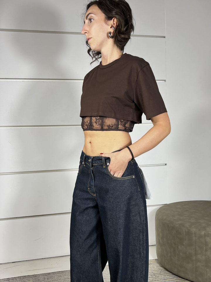 T-SHIRT MORO CON TOP IN PIZZO RMA-P026MORO HAVE ONE