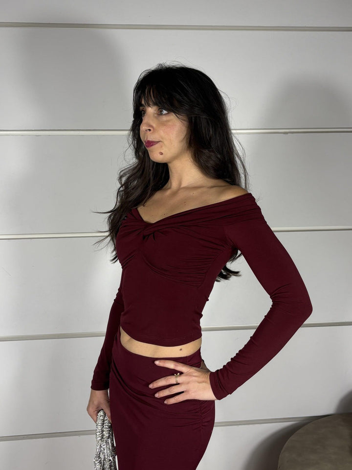 GONNA LUNGA IN JERSEY CON SPACCO BORDEAUX 2G1032J333M536 PATRIZIA PEPE PREVIEW