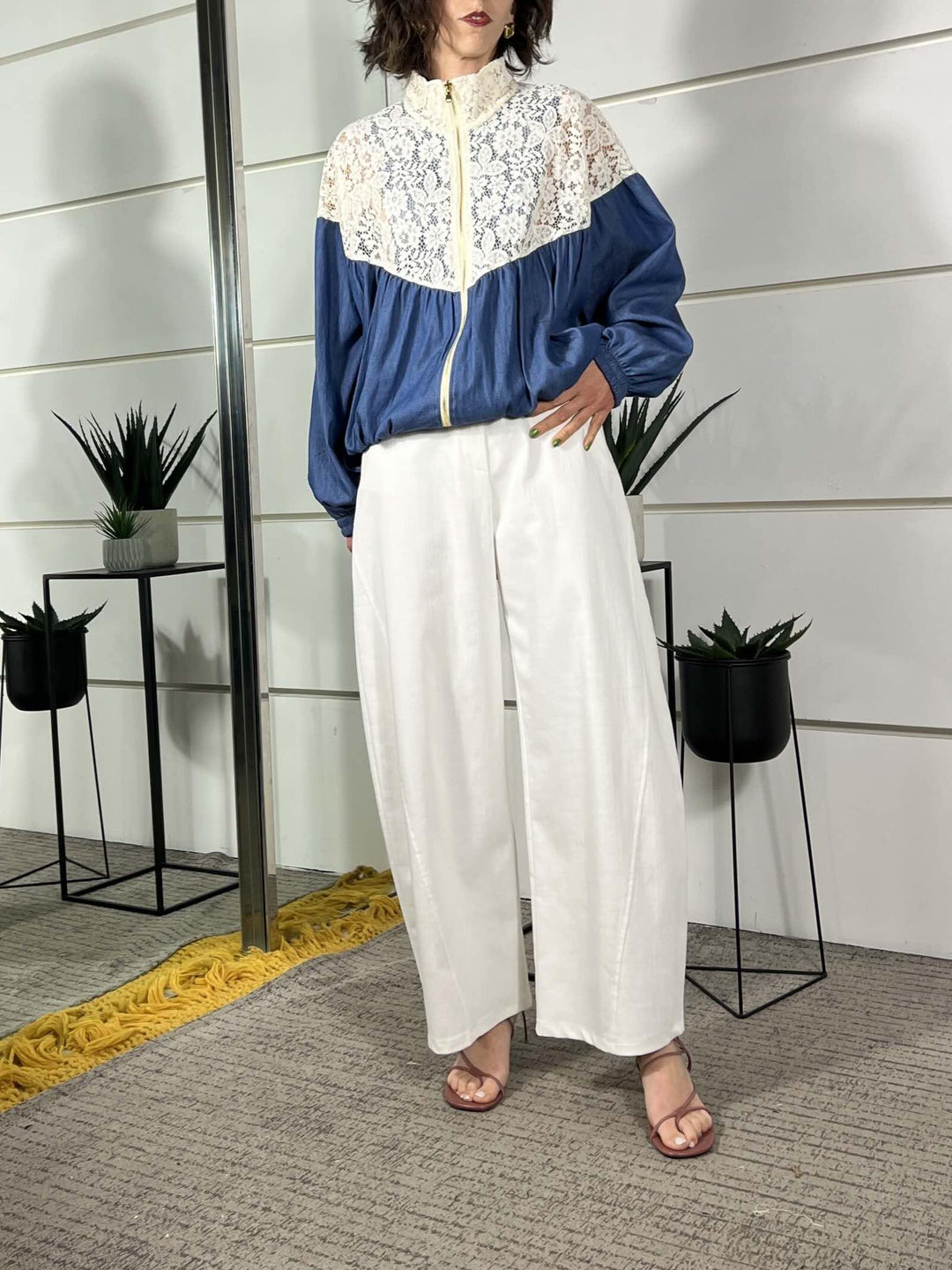 bomber in denim e pizzo TAB2066BLU VICOLO