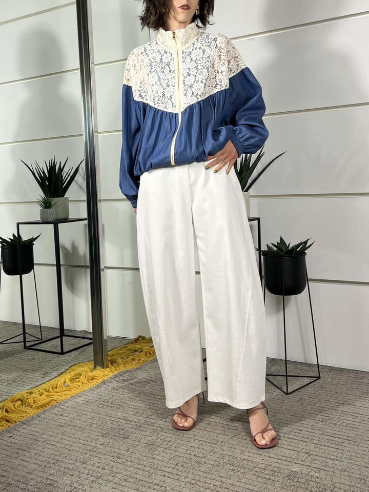 bomber in denim e pizzo TAB2066BLU VICOLO