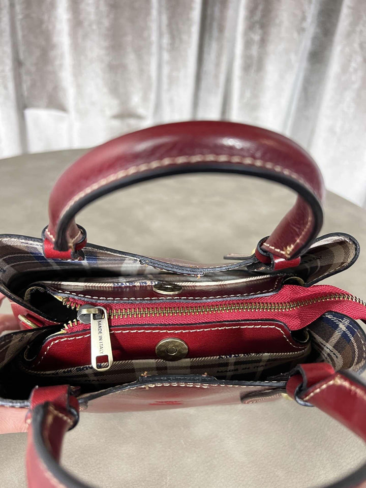 borsa in vera pelle rossa con tracolla regolabile e interno check 808235ROSSO FEMME CAFE SELECTION