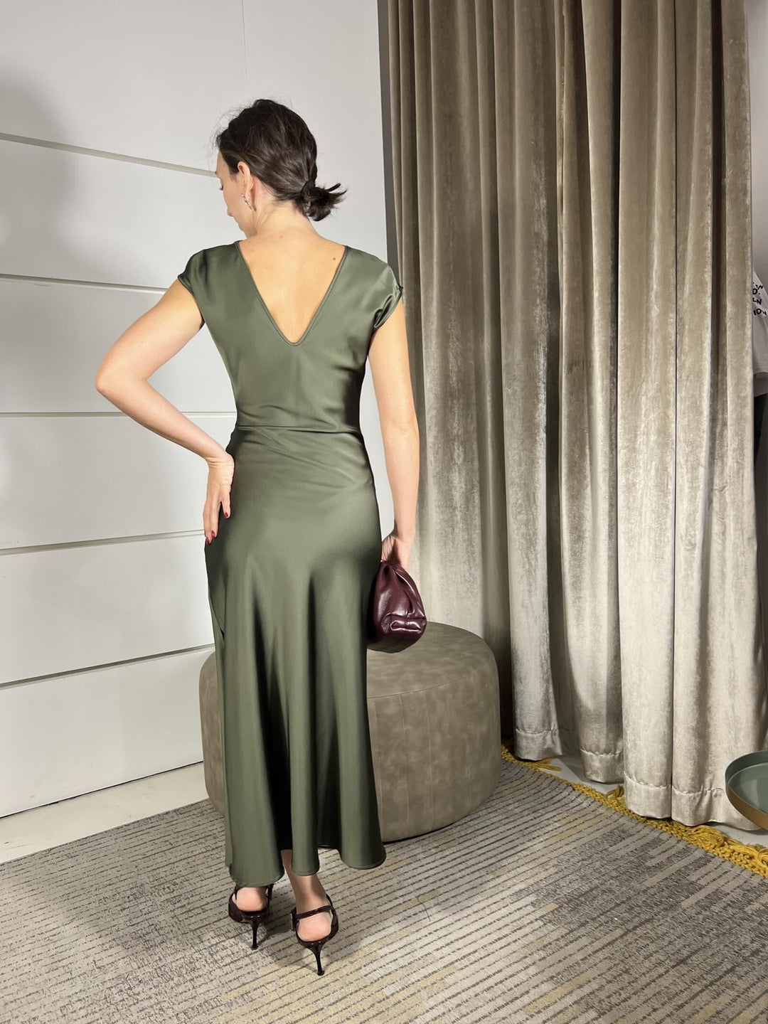 abito lungo satin con arricciatura militare AEA0KBA1765 IMPERIAL