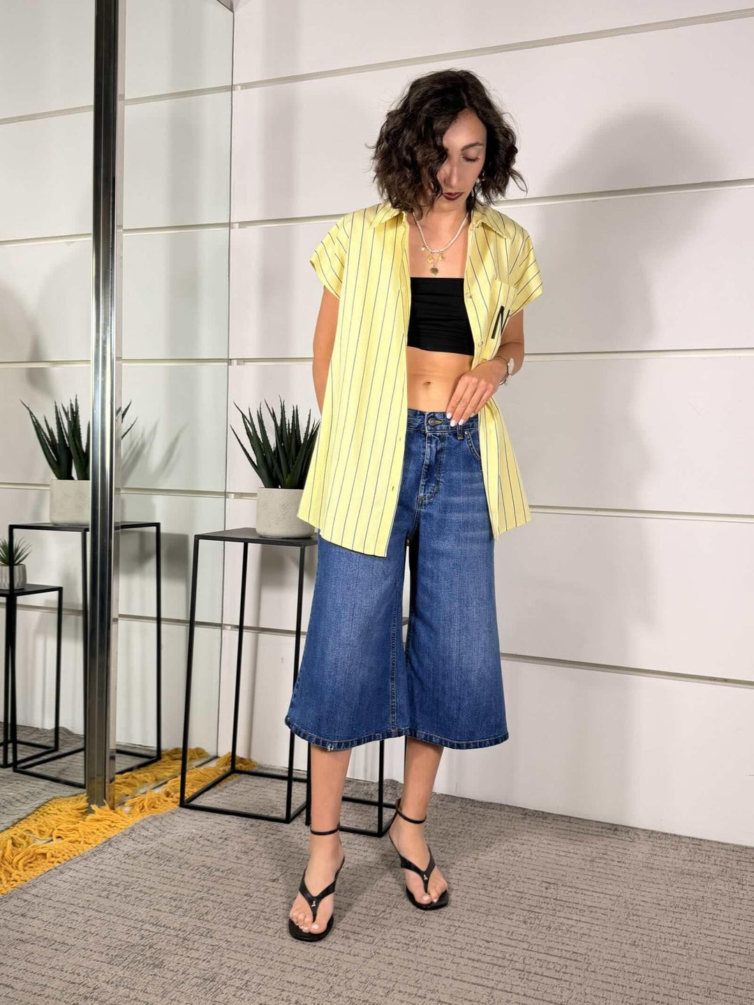 camicia gialla righe con taschina con ricamo n 5 26C5044GIALLO TENSIONE IN