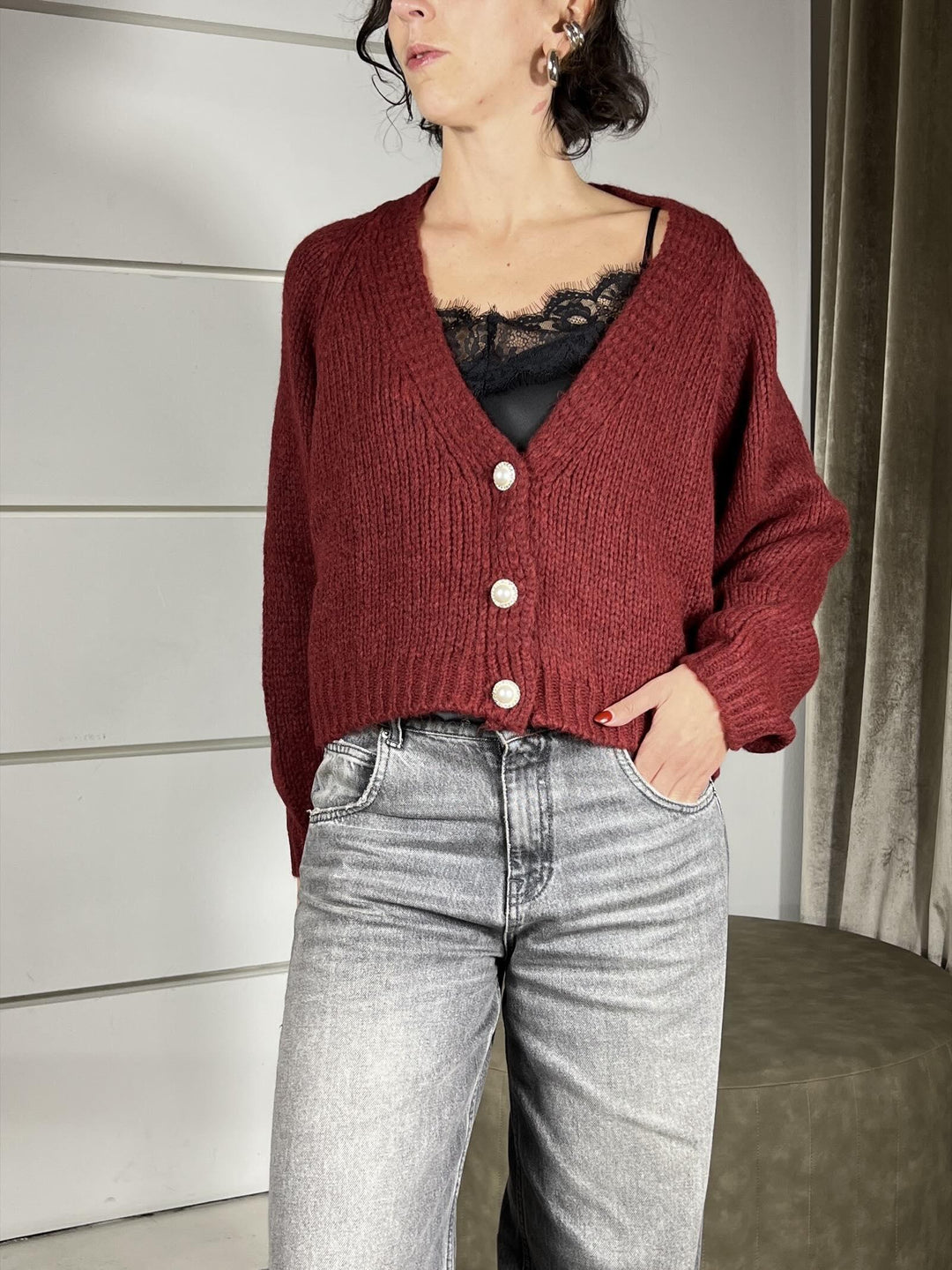 cardigan vino scollo a v con bottone gioiello 5 JIT-P021VINO HAVE ONE