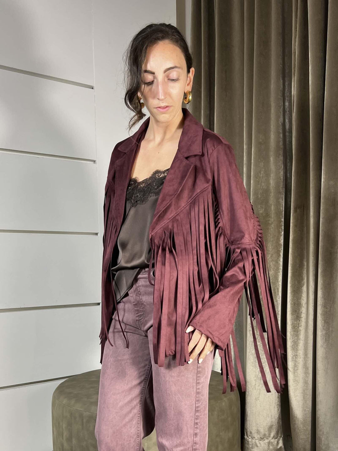 GIACCA BORDEAUX CON FRANGE SCAMOSCIATA JFW-P058BORDEAUX HAVE ONE