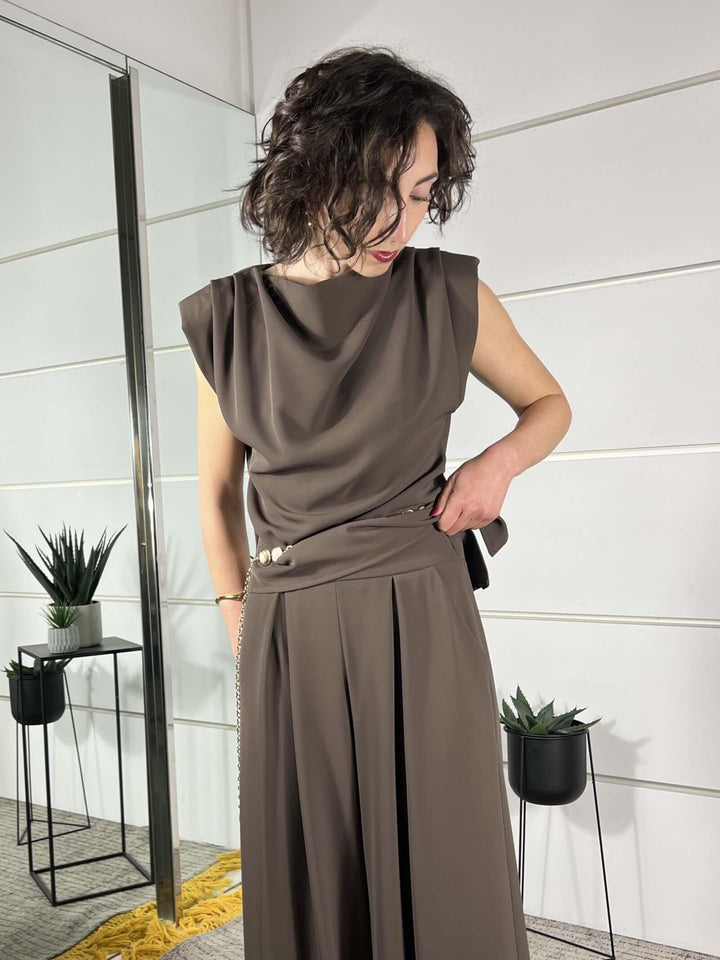 completo top e pantalone a palazzo con elastico moro PP372T52F1MORO SUSY MIX