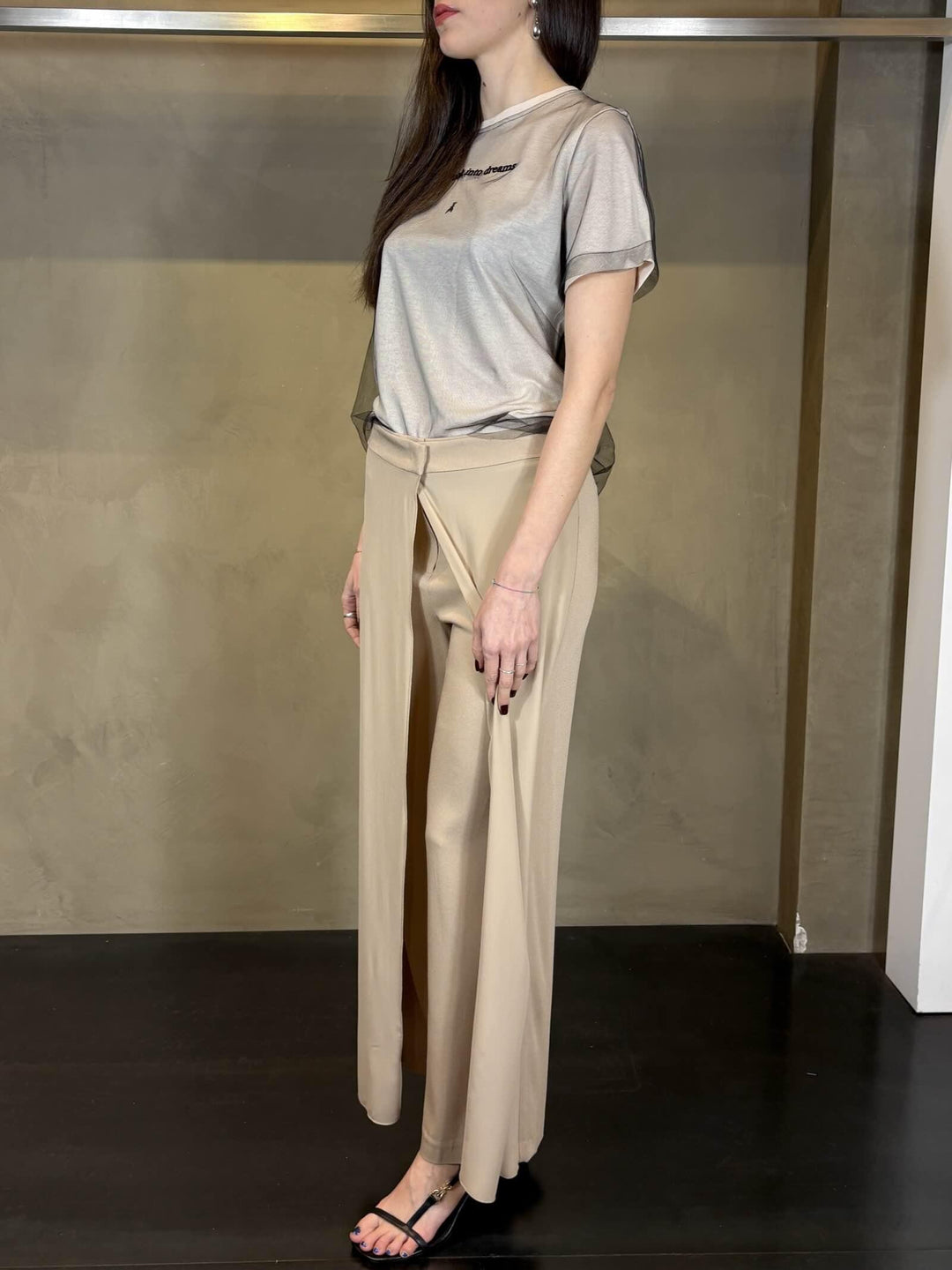 pantalone palazzo beige con pannelli PIOS0604 CARLA G