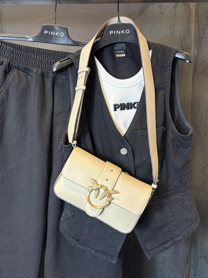 borsa mini slouchy a spalla beige con logo oro LOVE ONE MINI SLOUCHYC50Q PINKO