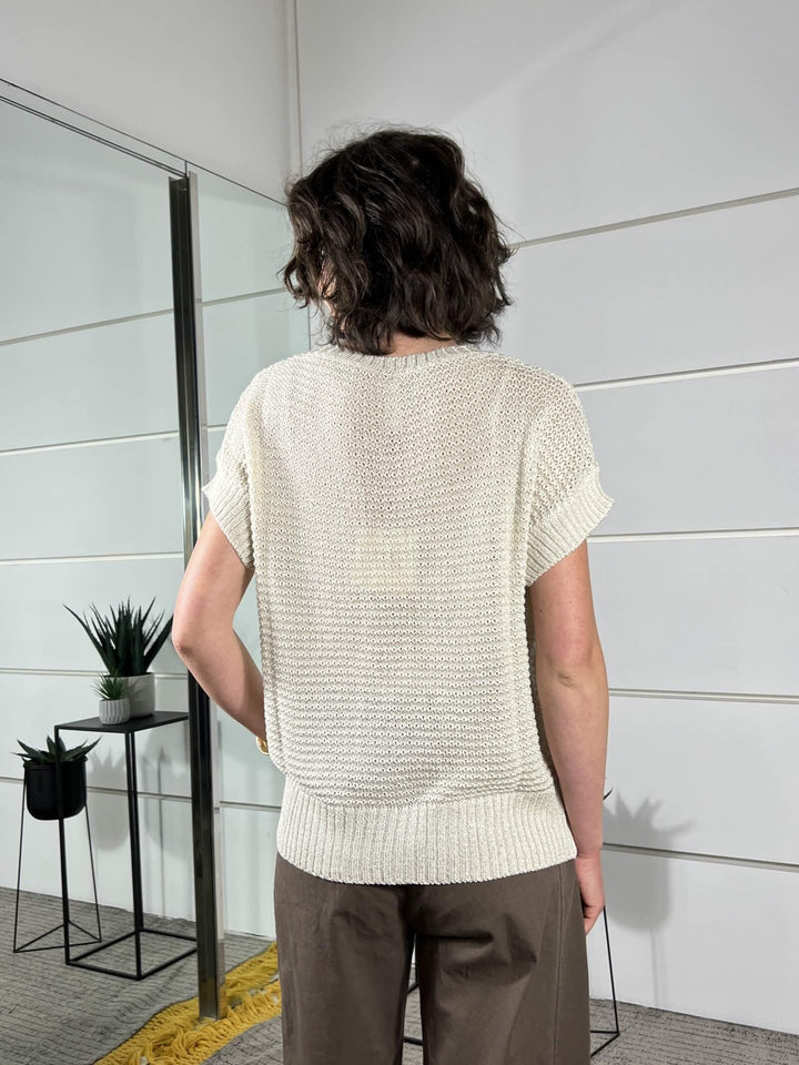 maglia a scatola manica corta burro 26143BURRO TENSIONE IN