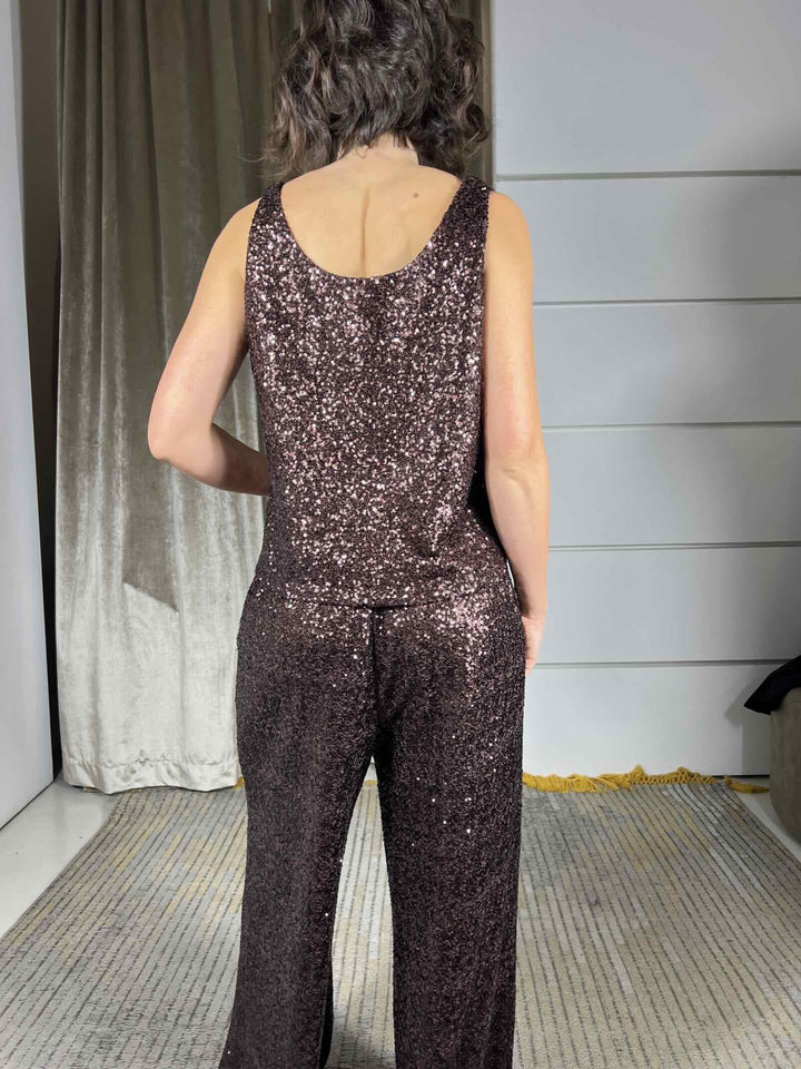 TOP CON PAILLETTES MARRONE  ARABIC Y188PYMA646ARABICA MANILA GRACE