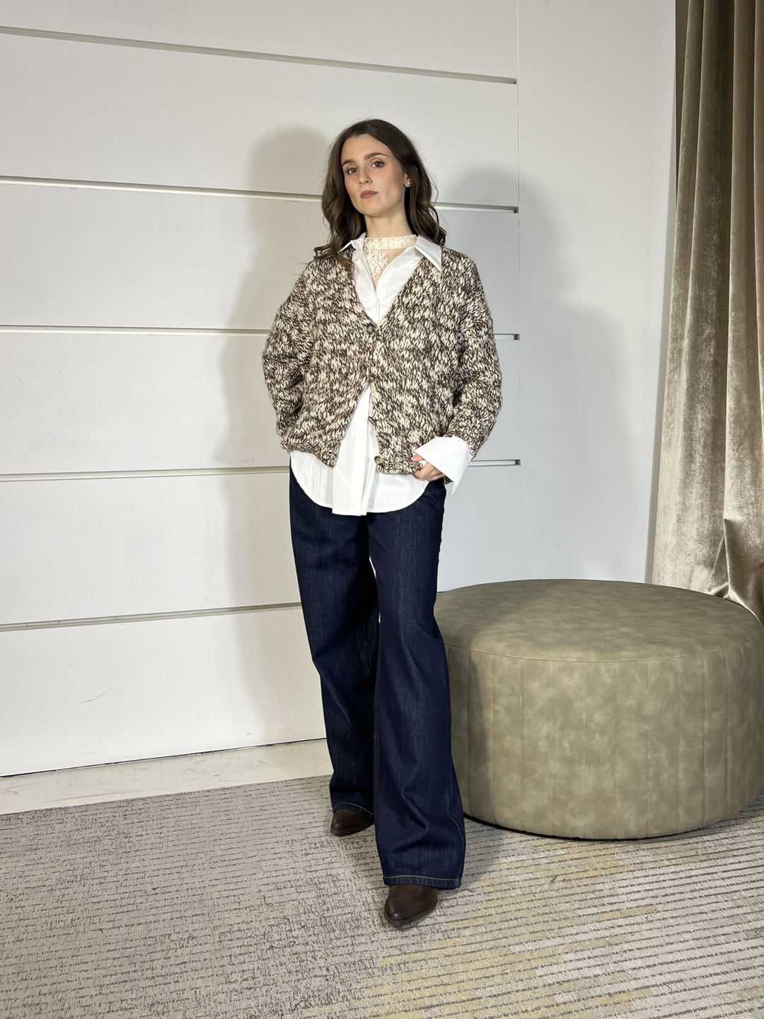 cardigan scollo a v moro e burro in misto lana 33059FMORO/BURRO VICOLO