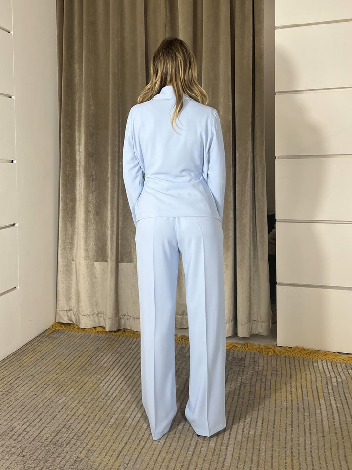 completo giacca con fiocco e pantalone a palazzo 30592CELESTE SUSY MIX