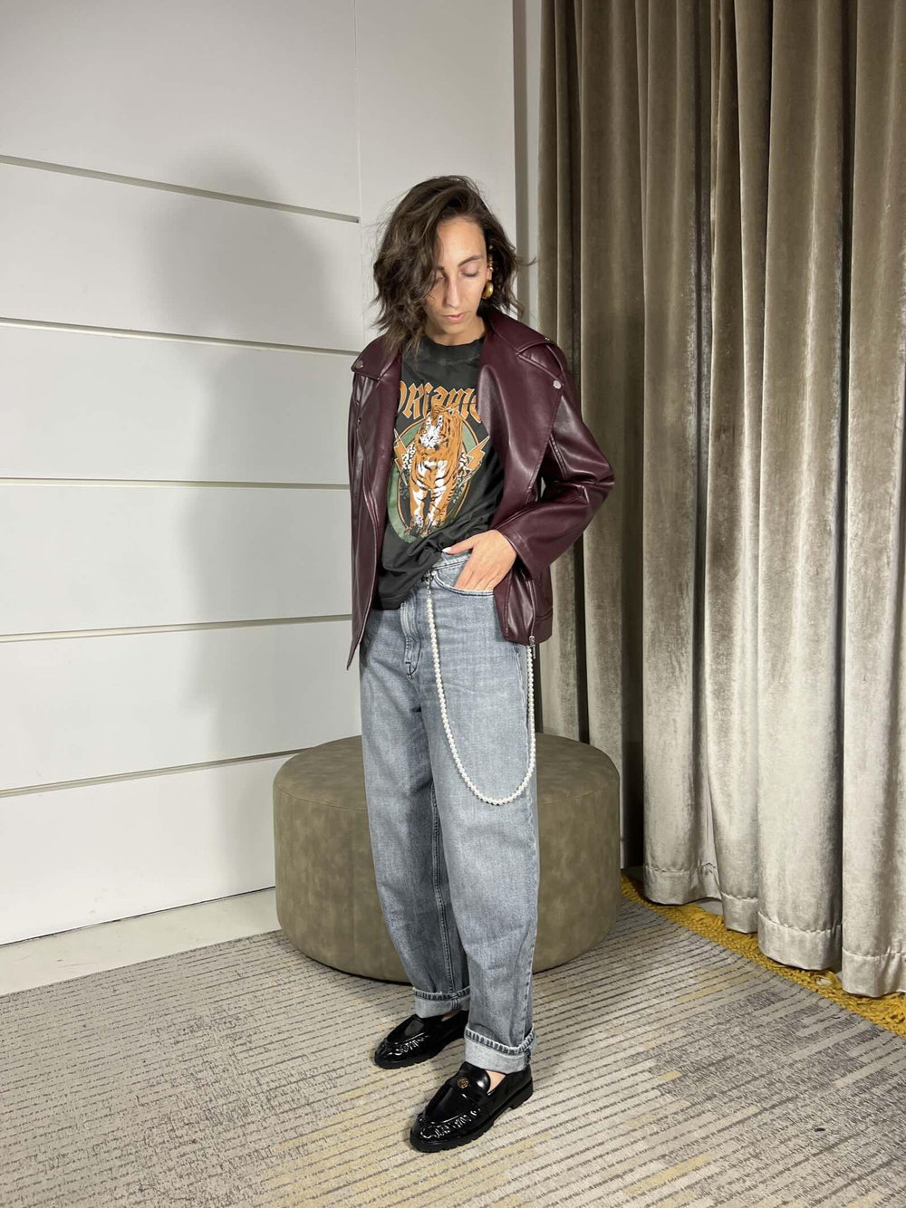 JEANS LAILA CON CATENA DI PERLA GRIGIO STONE WASH DF5015GRIGIO STONE WASH VICOLO