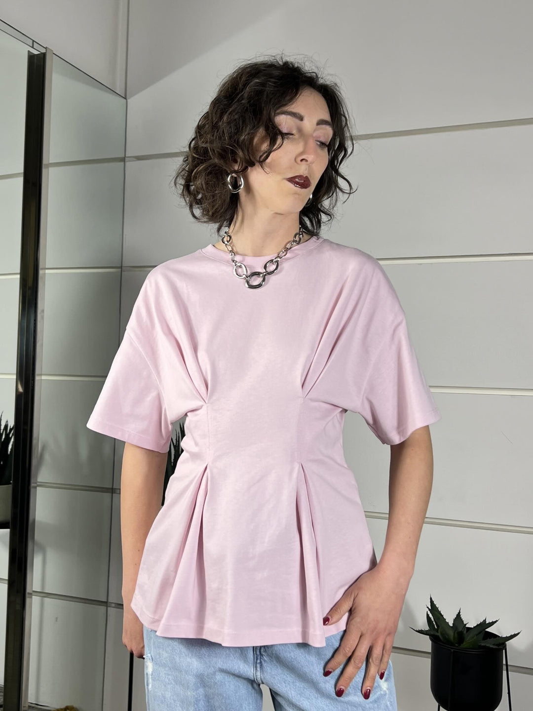 t-shirt rosa ripresa in vita UAB0020ROSA VICOLO