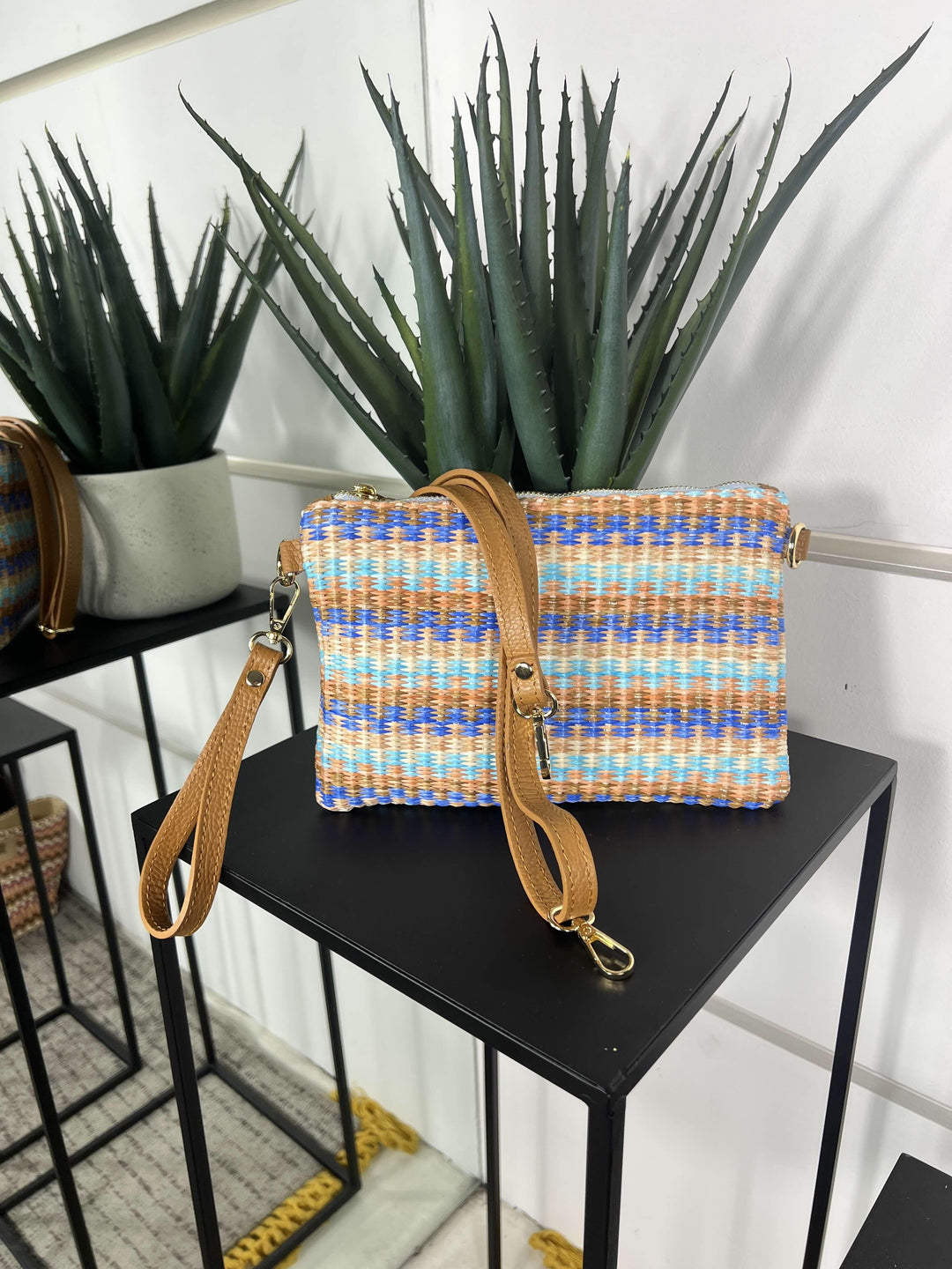 borsa in rafia Oceania a mano con tracolla in pelle regolabile RF-B0190OCEANIA FEMME CAFE SELECTION