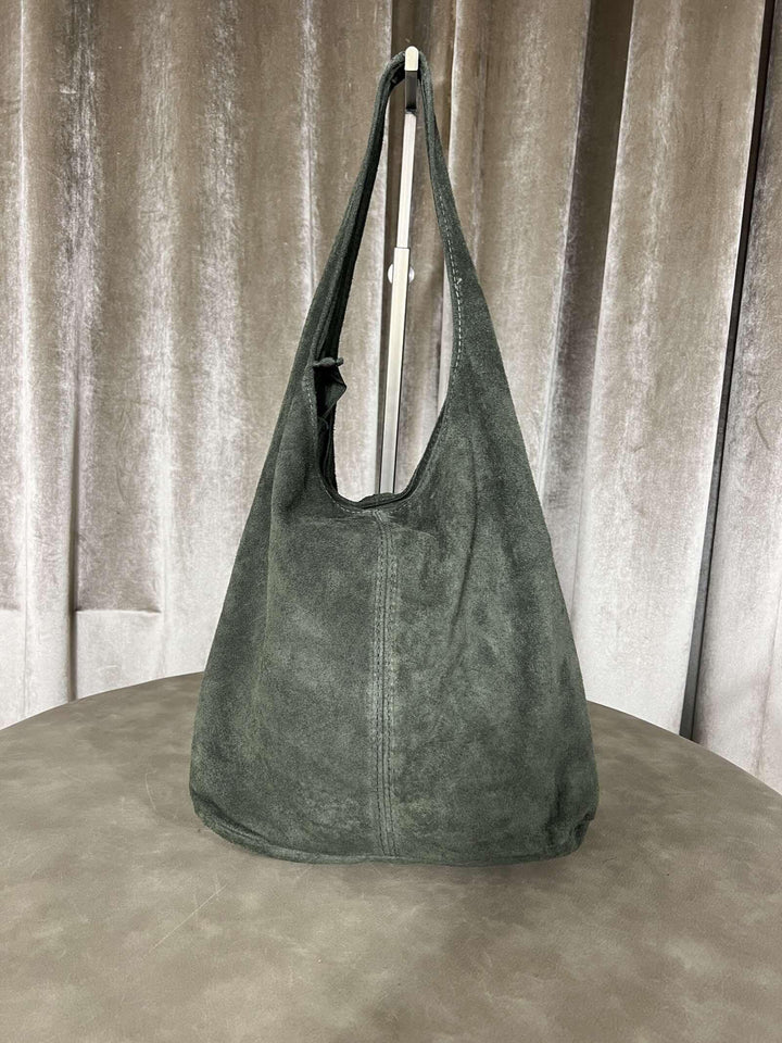 borsa in camoscio con zip vera pelle con borsa piccola con zip verde 248718VERDE FEMME CAFE SELECTION