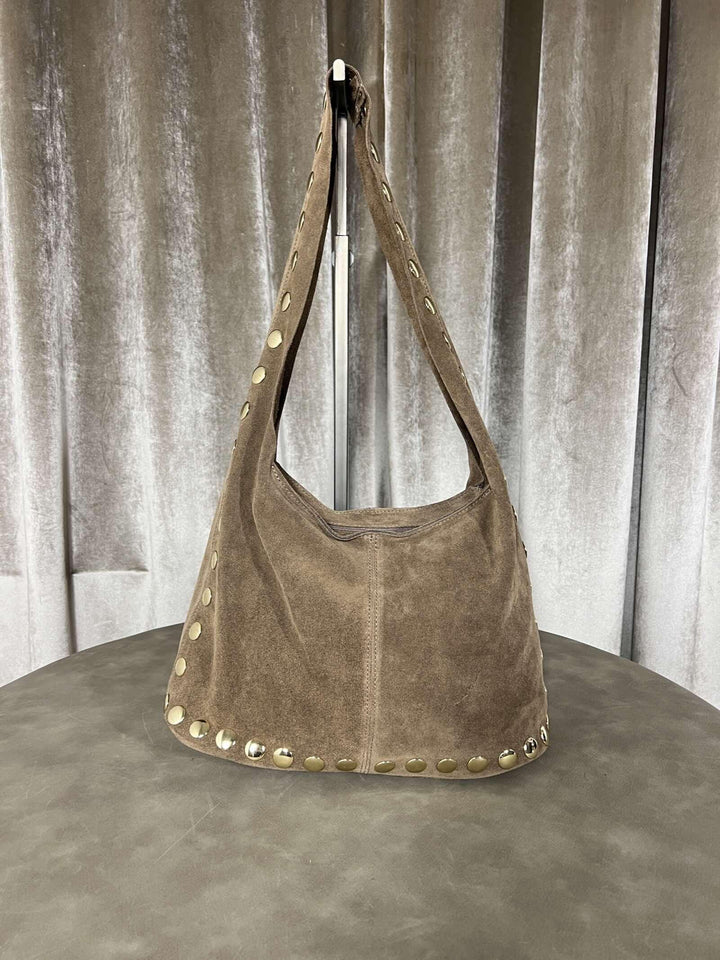 borsa in camoscio con borchie chiusura con zip tortora 268428TORTORA FEMME CAFE SELECTION