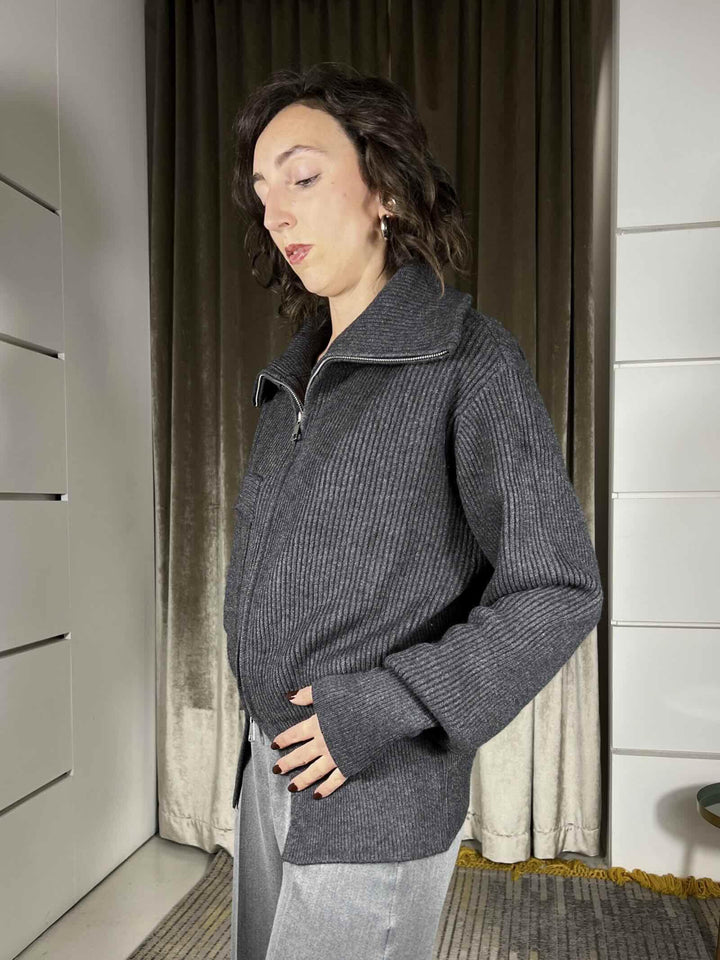 maglione con zip e tasca a patta 251871GRIGIO SUSY MIX