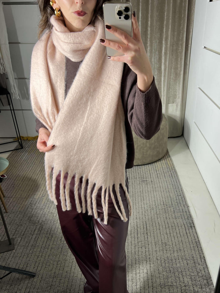 sciarpa con frange rosa in misto lana S21357ROSE FEMME CAFE SELECTION