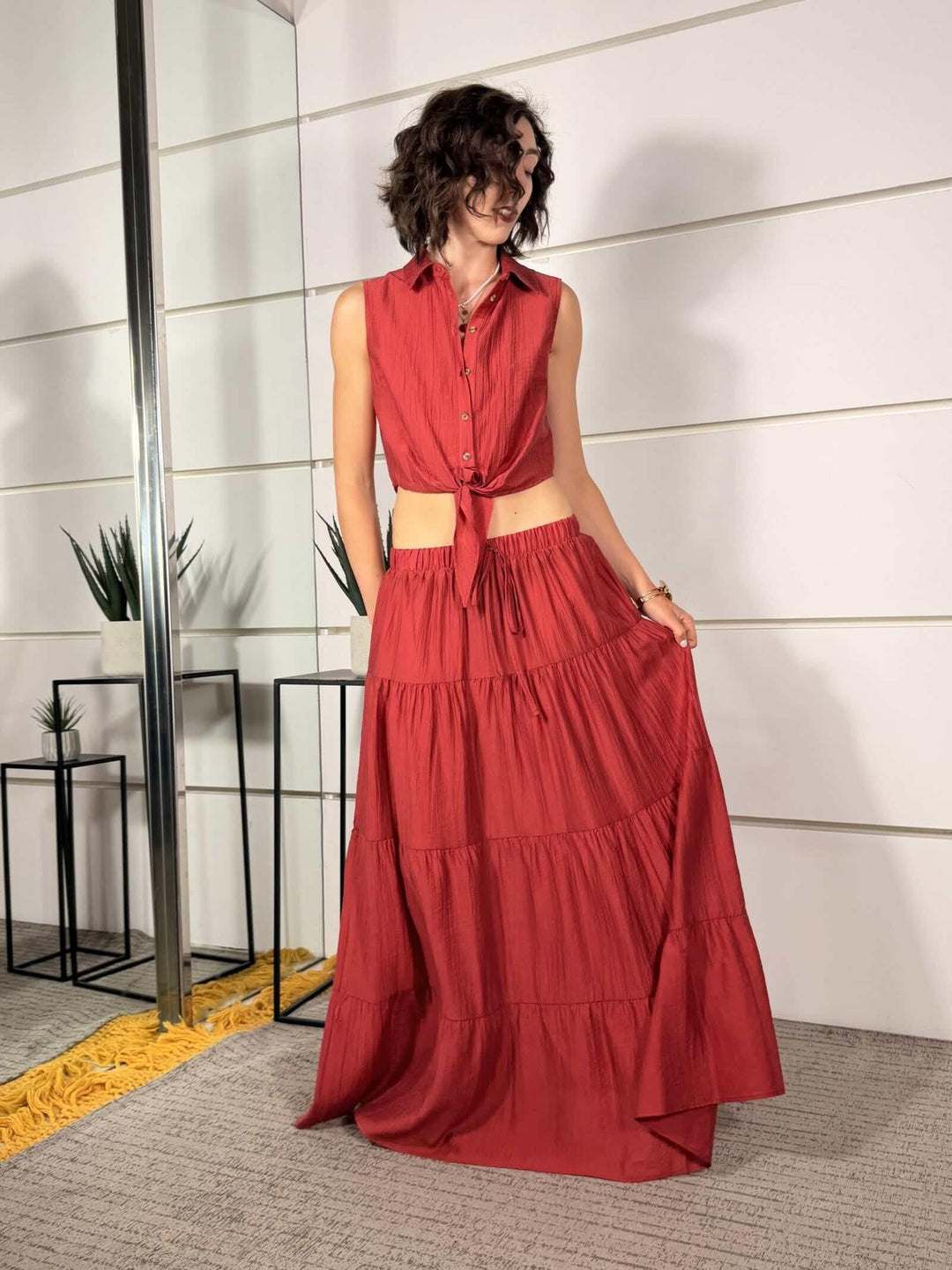 camicia smanicata con nodo rosso india 10803ROSSO INDIA SUSY MIX