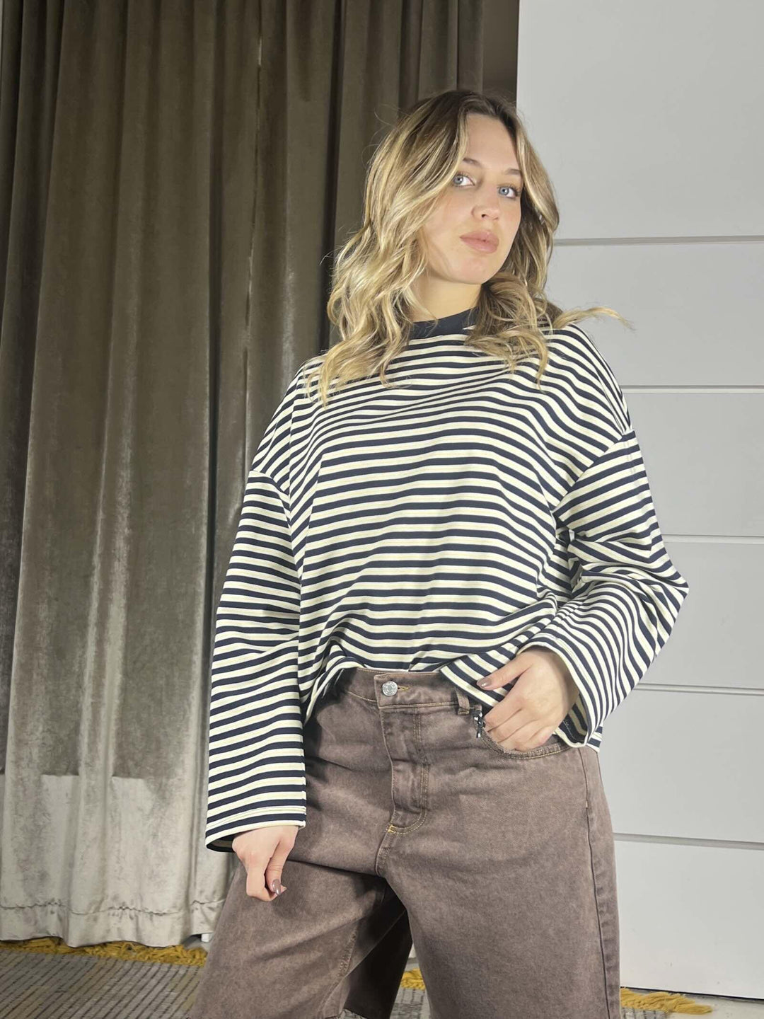 felpa over a righe blu panna e gialla   girocollo 26M3996BLU/PANNA TENSIONE IN