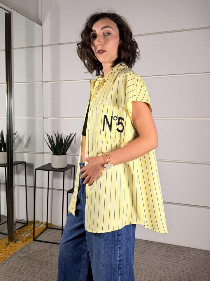 camicia gialla righe con taschina con ricamo n 5 26C5044GIALLO TENSIONE IN