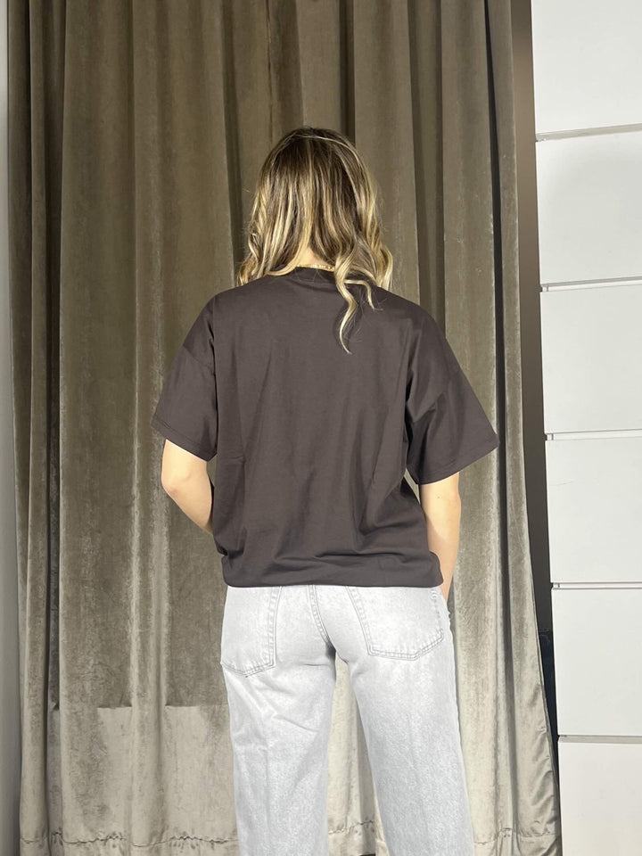 t-shirt giocollo manica corta con stampa sweet morning moro RAB0187MORO VICOLO