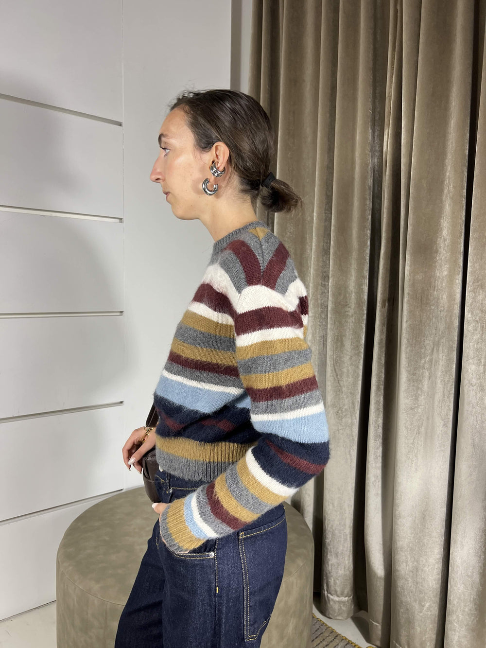 MAGLIONE A RIGHE GIROCOLLO CON SPALLINE 55138FGRIGIO/BORDEAUX/CELESTE/BURRO VICOLO