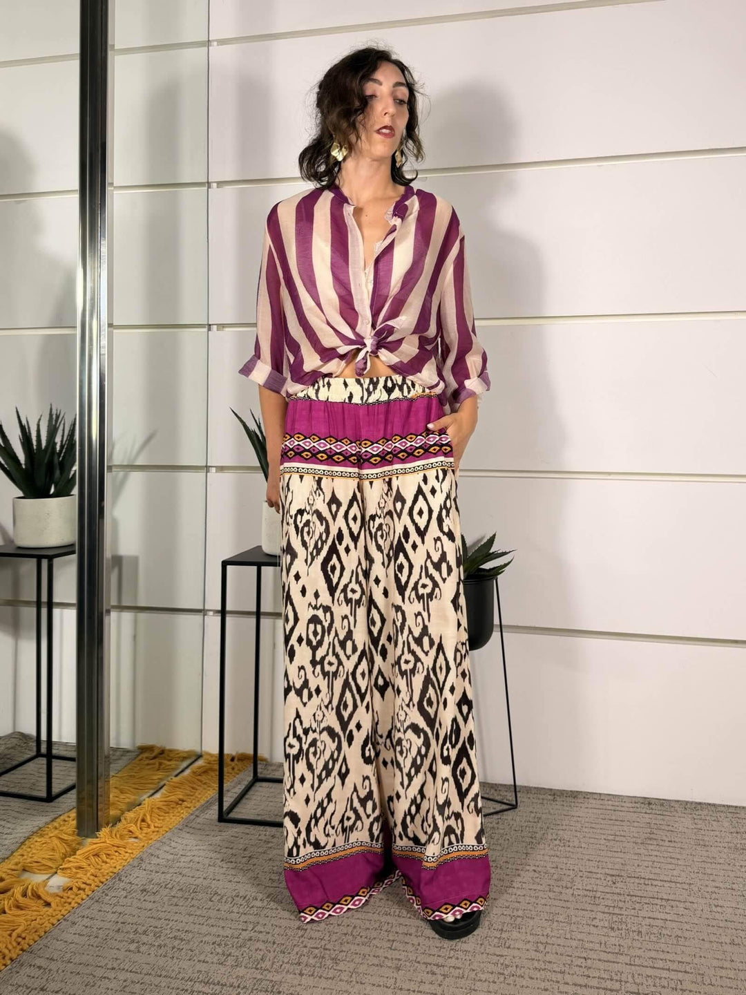 pantalone a palazzo a fantasia etnica con elastico in vita PMA-Q678FANTASIA HAVE ONE