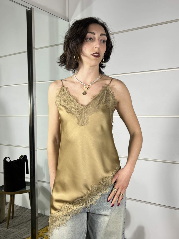 top  satin con pizzo oro S26T297ORO/ORO TENSIONE IN