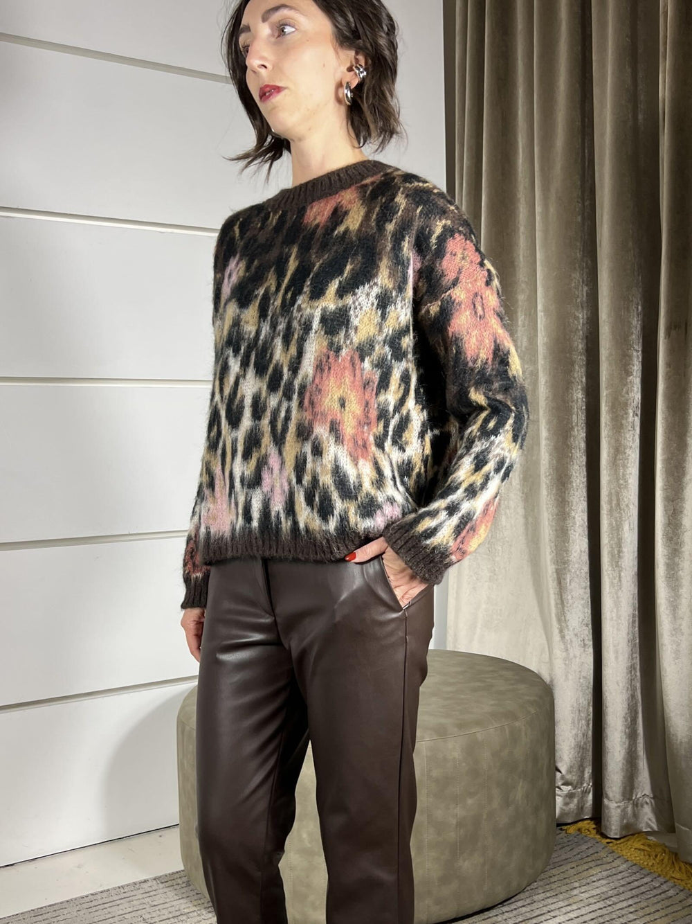 maglione maculato girocollo misto lana rosa D81221ROSA TENSIONE IN