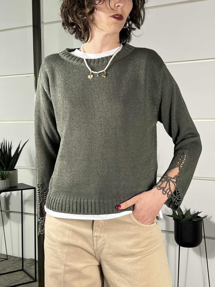 maglia paricollo cmilitare on dettaglio lavorazione nella manica D90167MILITARE TENSIONE IN