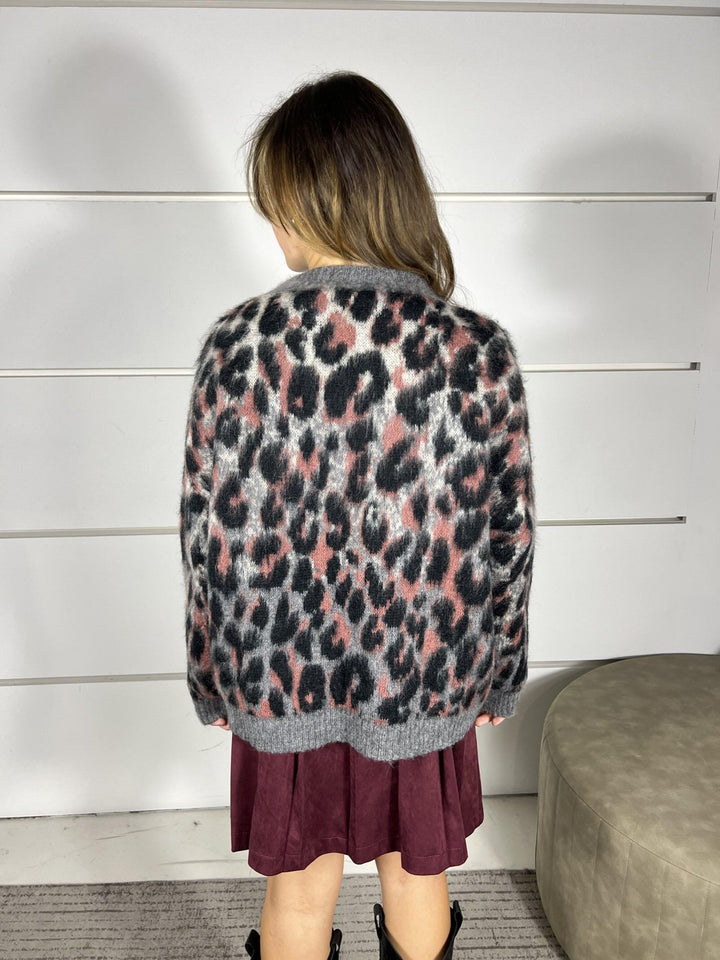 maglione maculato girocollo in misto mohair grigio e rosa D80996ROSA TENSIONE IN