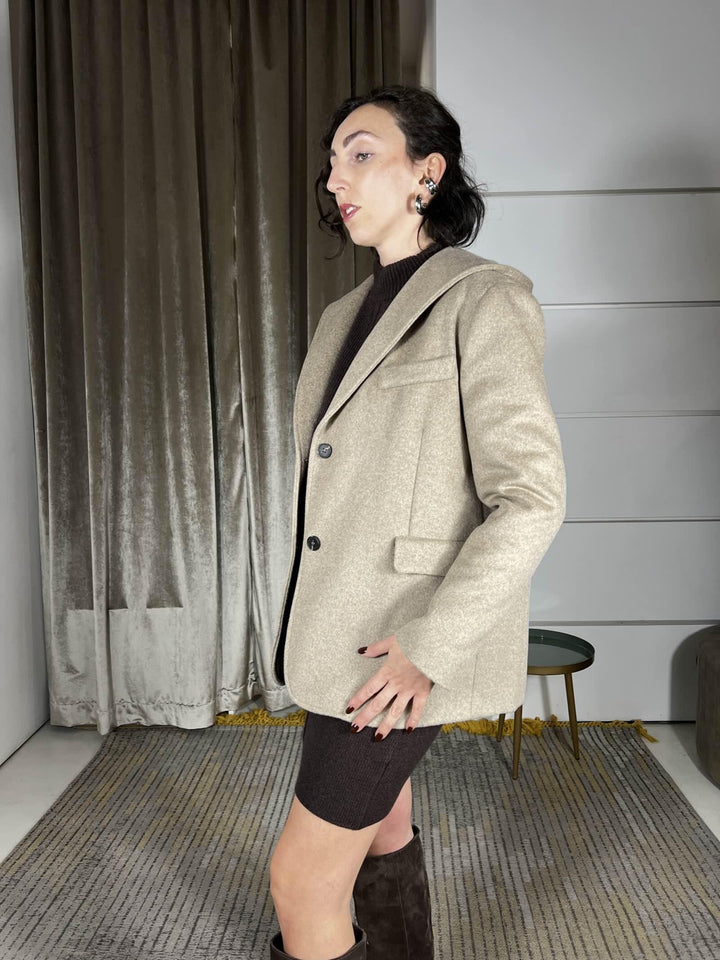 cappotto corto con cappuccio in misto lana beige 26B1508BEIGE TENSIONE IN