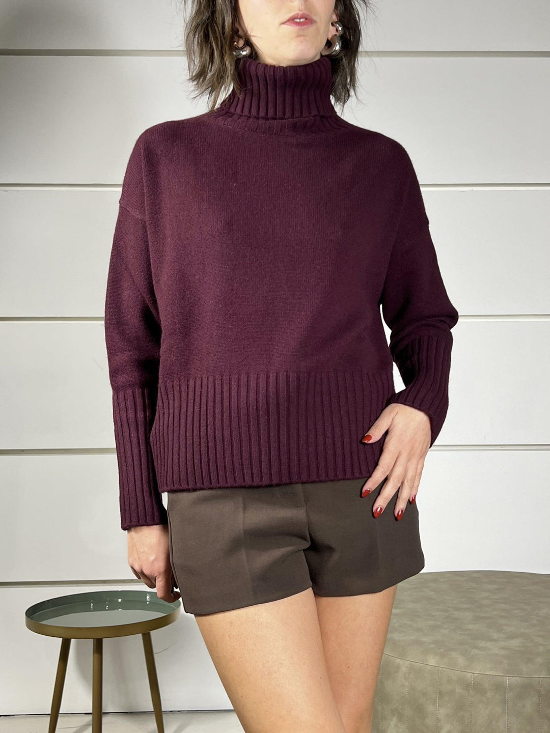 maglione collo alto con coste 100%lana vino WL938-7AI25VINO TENSIONE IN